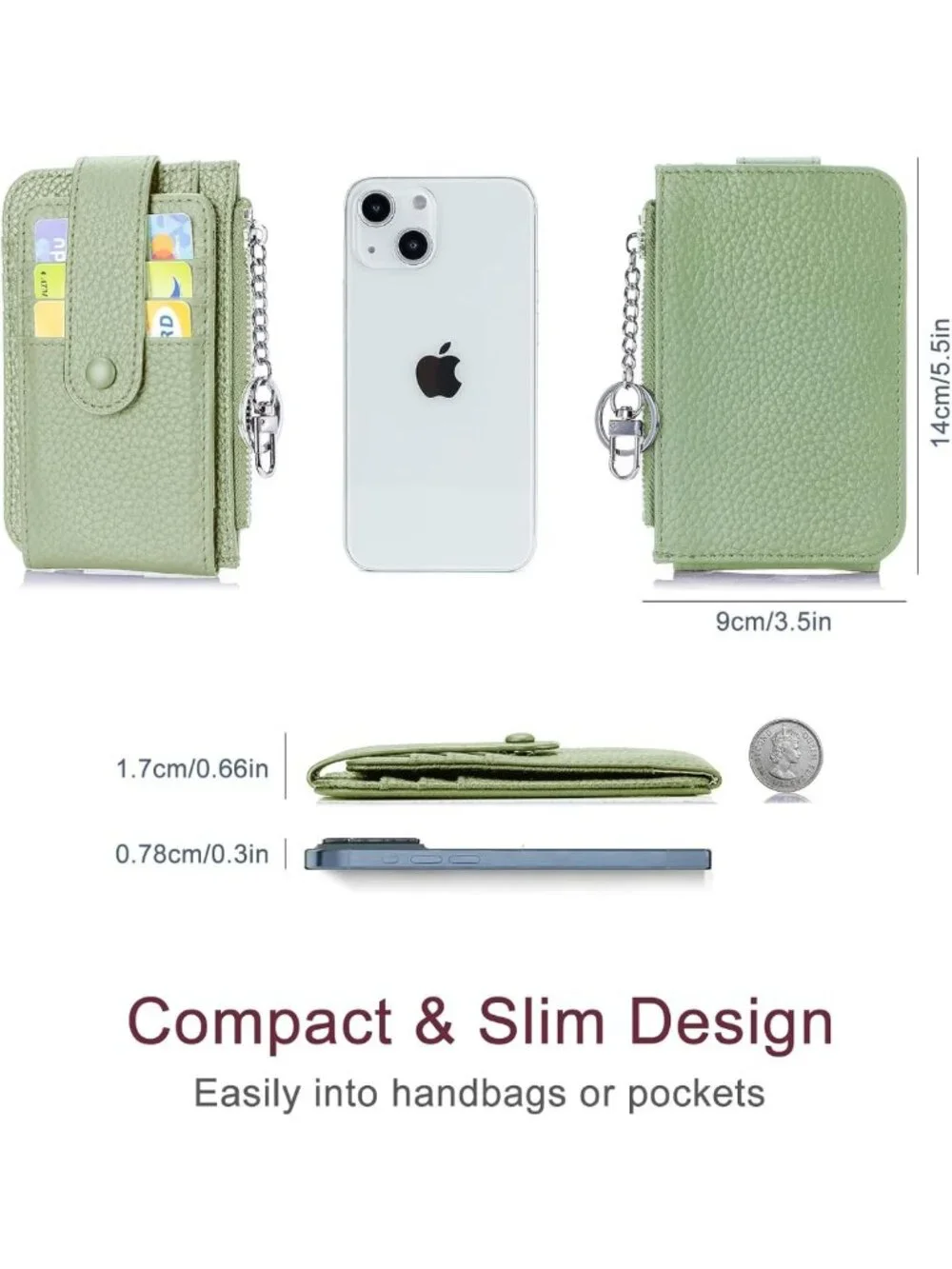 Compact Mini Leather Wallet for Women - 6 Card Slots, ID Window & Zipper Pocket